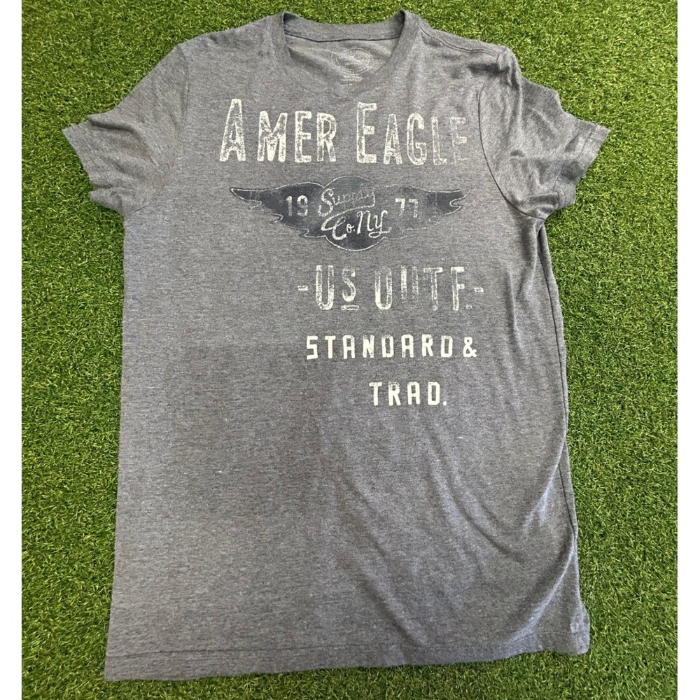 American Eagle Outfitters Mens Gray Graphic Tee Athletic Fit Medium Distressed